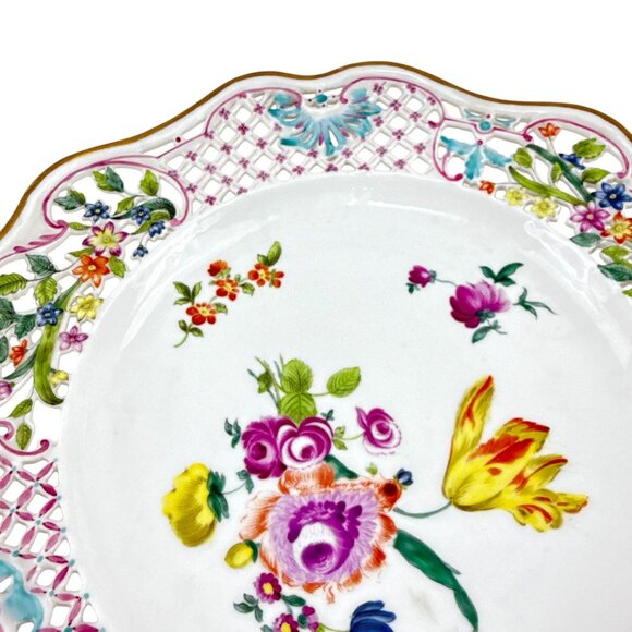 Herend Hungary 10" Reticulated Plate Hand Painted Floral #1856 Vintage Porcelain - Picture 8 of 13